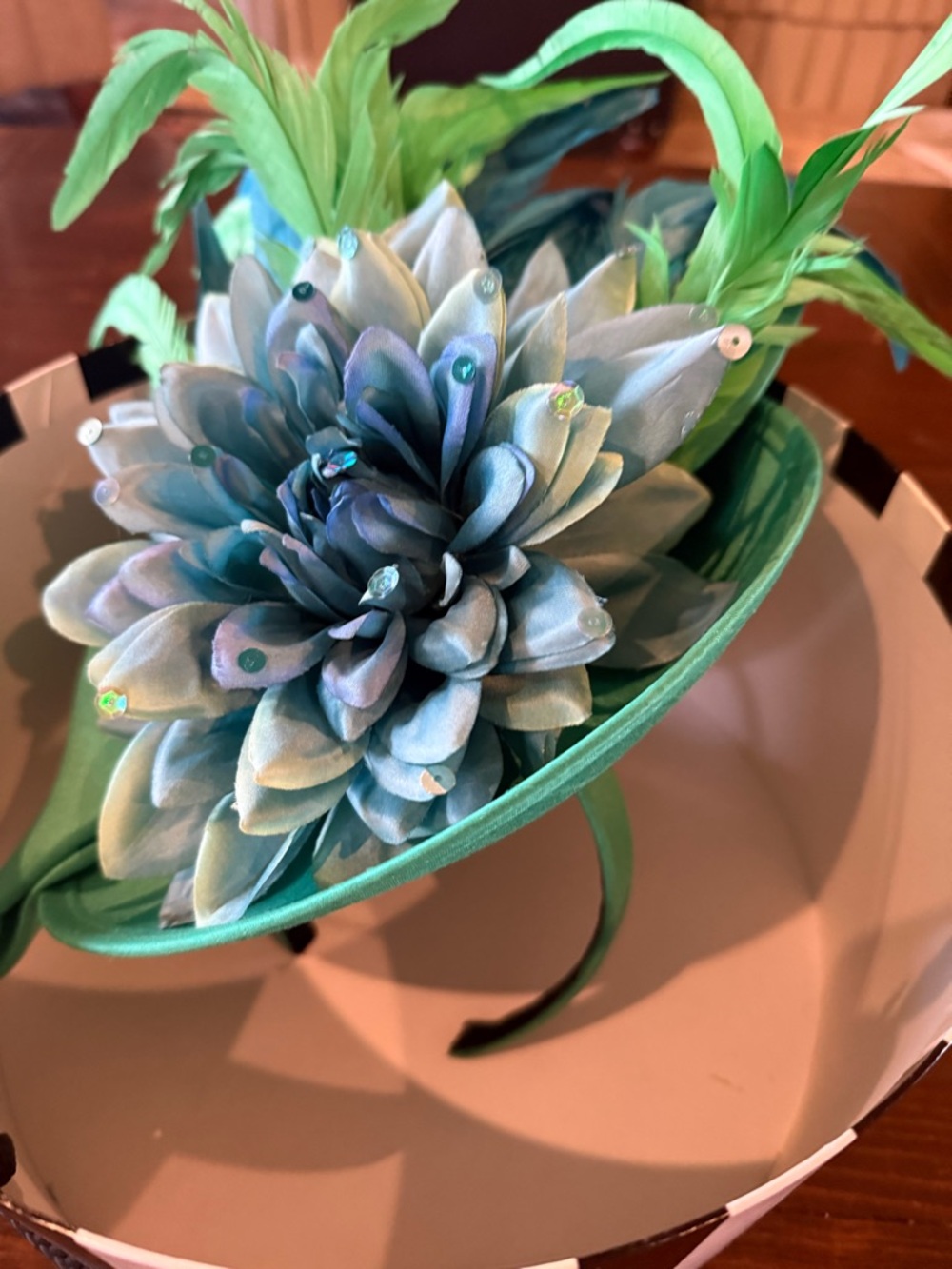 Green and blue Fascinator Headband - Picture 3 of 8